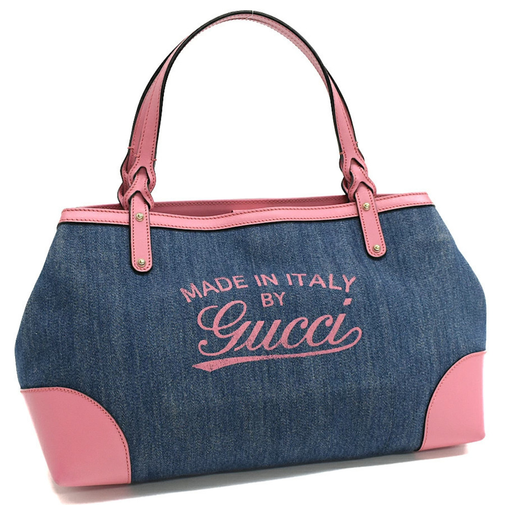 Gucci Craft Denim Tote Bag Blue Pink